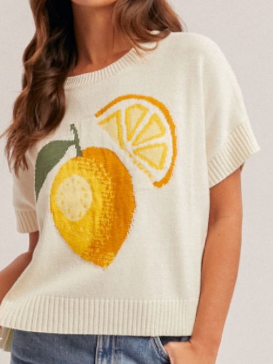 Hem & Thread Sweaters - NWT Hem & Thread crewneck short sleeve lemon motif graphic sweater